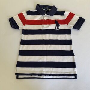 Polo Ralph Lauren Big Pony Shirt Red White Blue Stripe Short Sleeve Boy 6 Preppy